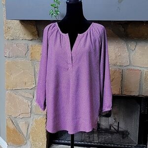 NY & Co 3/4 sleeve blouse purple & lavender zig-zag pattern, M